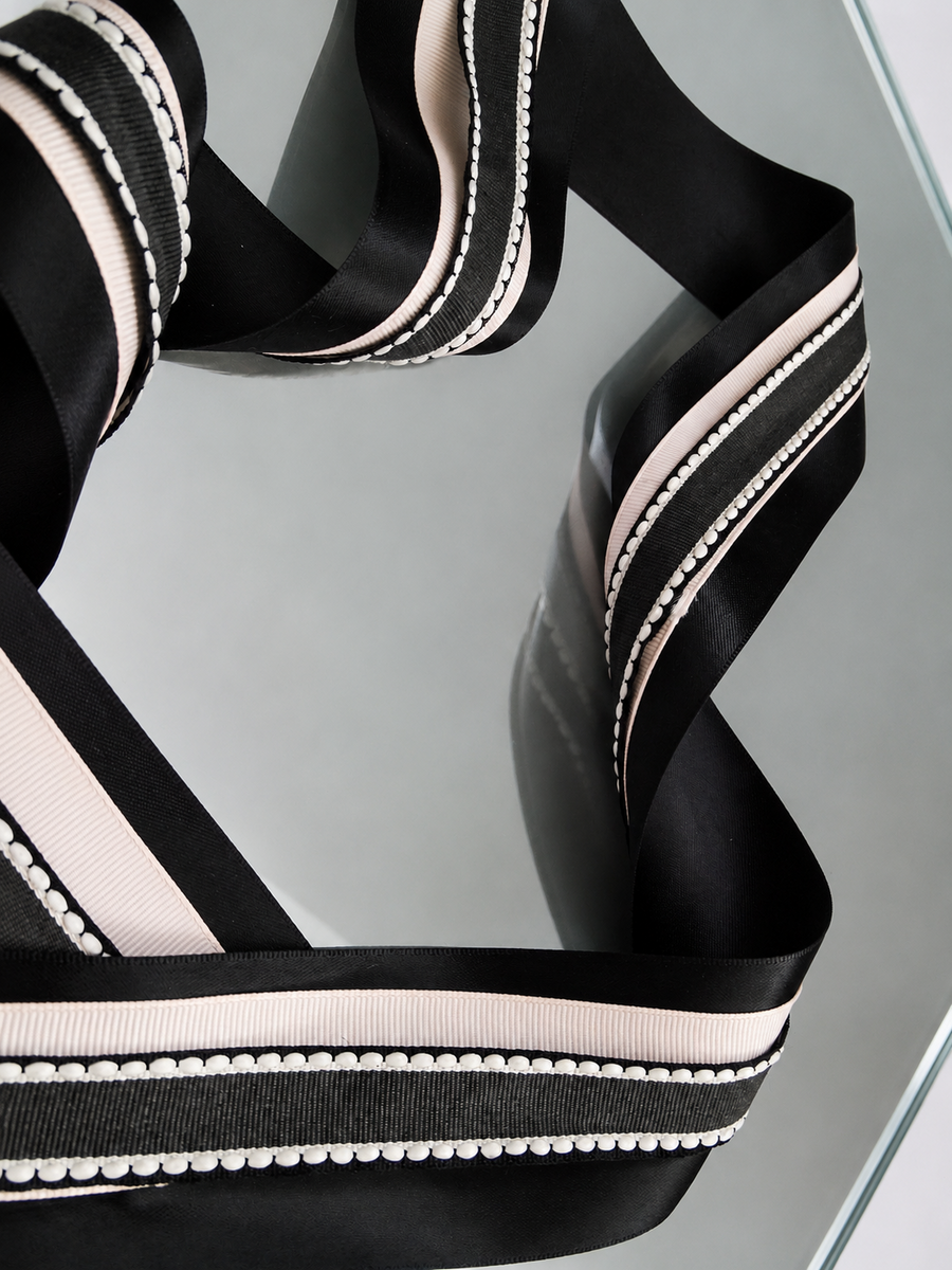 Elegant Black & Blush Pink Ribbon Trio Set – Luxury Satin, Grosgrain & Lace Decorative Ribbon Bundle