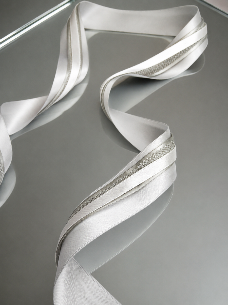 Elegant Silver & Grey Ribbon Trio Set – Luxury Satin & Woven Decorative Ribbon Bundle for Fashion & Gift Styling