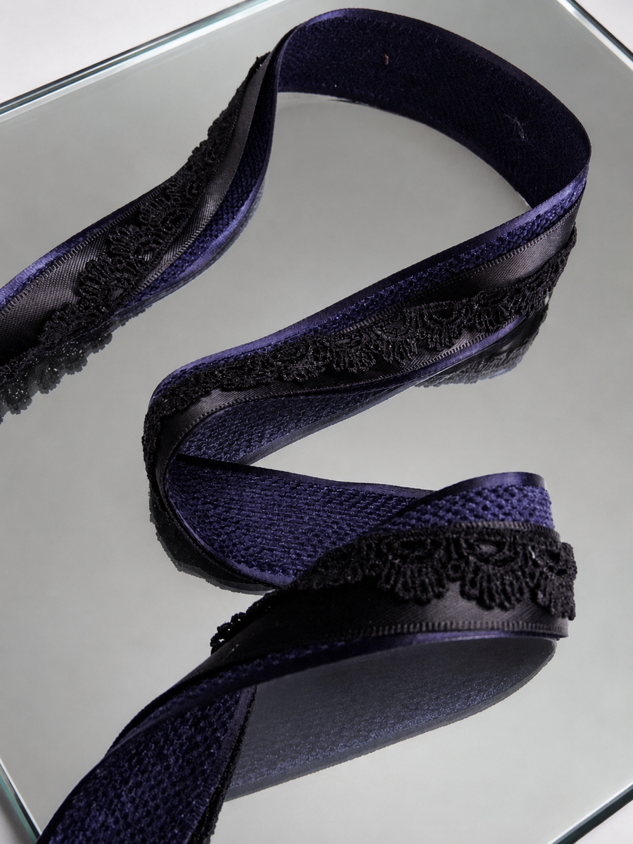 Elegant Silver Navy & Black Ribbon Trio Set – Luxury Woven Satin & Lace Decorative Ribbon Bundle