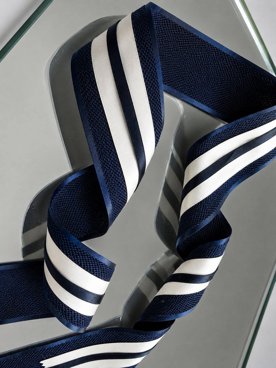 Elegant Navy & Cream Ribbon Trio Set – Luxury Woven & Satin Decorative Ribbon Bundle for Fashion & Gift Styling