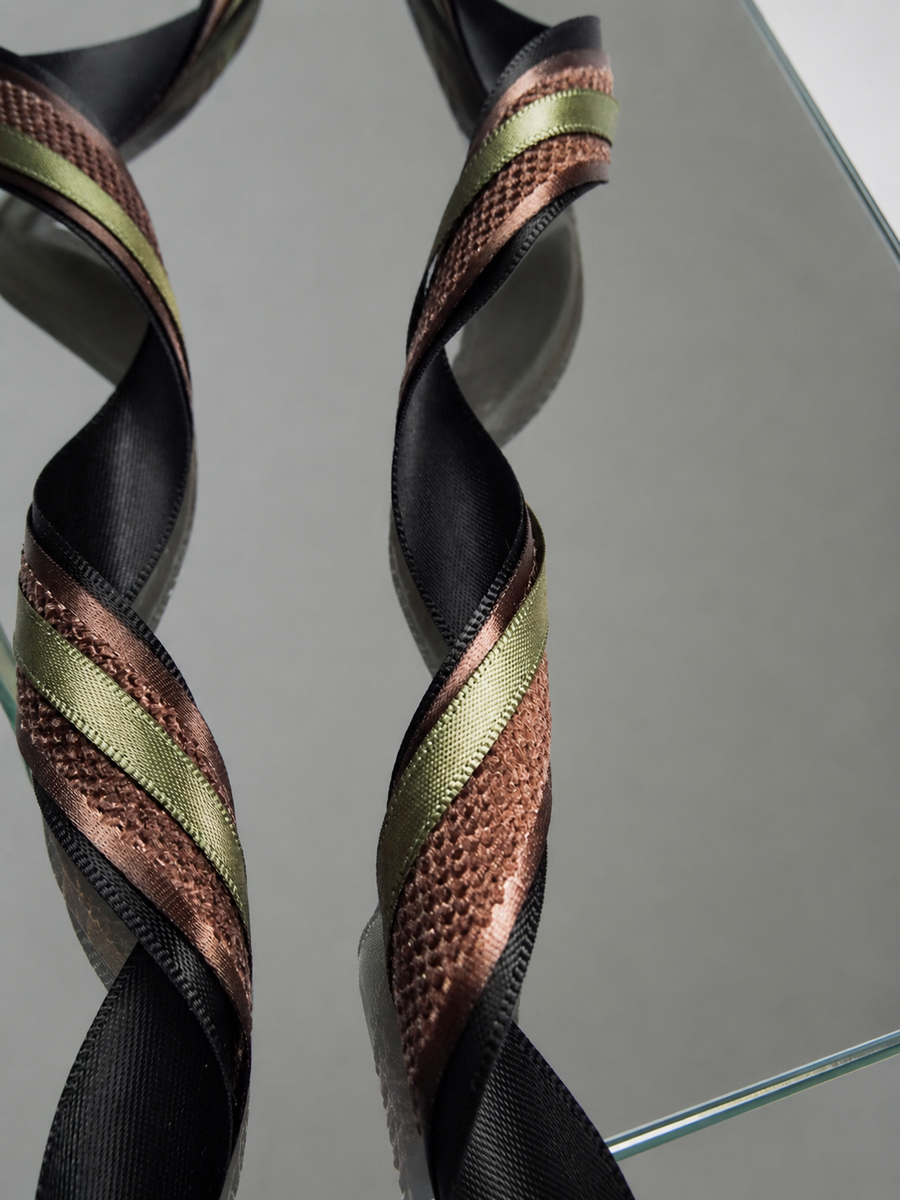 Elegant Black, Coffee & Green Ribbon Trio Set – Luxury Satin & Fine Woven Decorative Ribbon Bundle for Fashion & Gift Styling