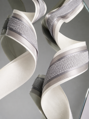 Elegant Cream & Grey Ribbon Trio Set – Luxury Satin & Woven Decorative Ribbon Bundle for Fashion, Gift Wrapping & Event Styling