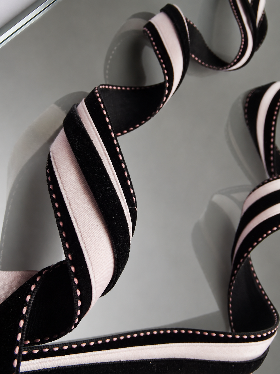 Elegant Black Velvet & Pink Satin Ribbon Trio Set – Luxury Lace Trim Decorative Ribbon Bundle for Fashion & Gift Styling