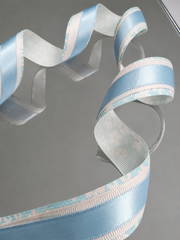 Elegant Pastel Floral Ribbon Trio Set – Cream Blue Floral Grosgrain, Blush Pink & Light Blue Satin Decorative Ribbon Bundle
