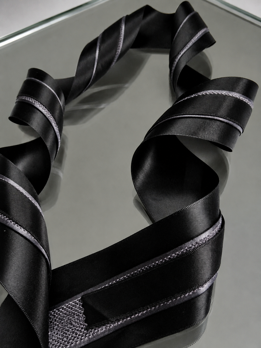 Elegant Black & Charcoal Ribbon Trio Set – Luxury Satin & Woven Decorative Ribbon Bundle for Fashion, Gift Wrapping & Event Styling