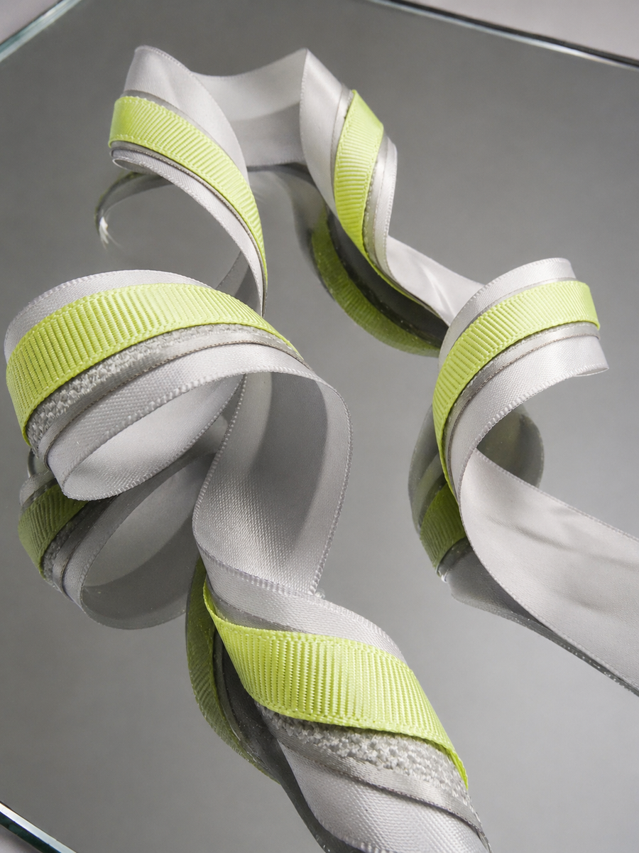 Elegant Silver Grey & Neon Yellow Ribbon Trio Set – Luxury Satin, Woven & Grosgrain Decorative Ribbon Collection