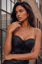 LALLORA Sculpting Black Corset Top – Hand-Beaded Satin Bustier