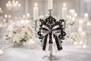 Blush Satin & Black Ribbon Set with Grey Ribbed Detail — Luxury Lace Bow Embellishment Kit