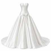 Ivory Sculpted Satin Bridal Gown - Elegant Back Train Corset Wedding Dress