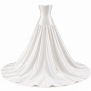 Ivory Sculpted Satin Bridal Gown - Elegant Back Train Corset Wedding Dress