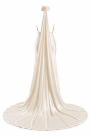 Ivory Satin Halter Gown - Draped Open Back Evening Dress