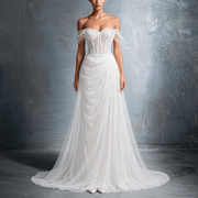 One Shoulder Light Wedding Dress New Forest Fairy Reception Outdoor Travel Photography Mermaid French Bridal Engagement Gown
