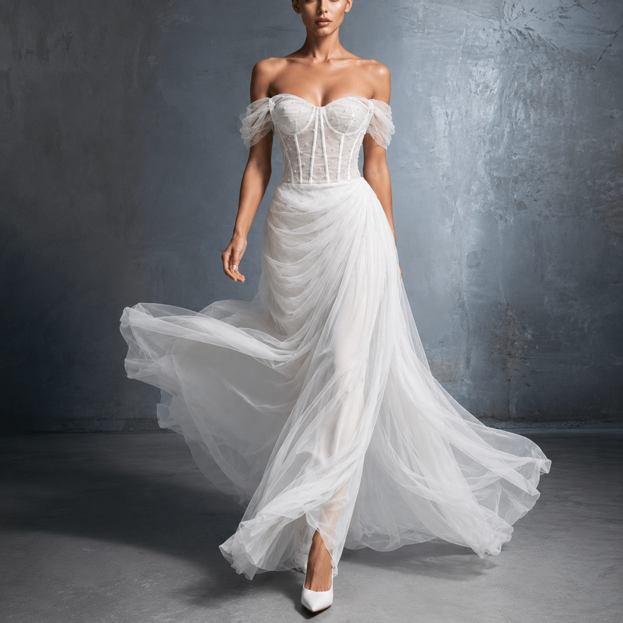 One Shoulder Light Wedding Dress New Forest Fairy Reception Outdoor Travel Photography Mermaid French Bridal Engagement Gown