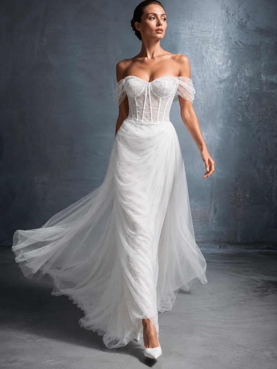 One Shoulder Light Wedding Dress New Forest Fairy Reception Outdoor Travel Photography Mermaid French Bridal Engagement Gown