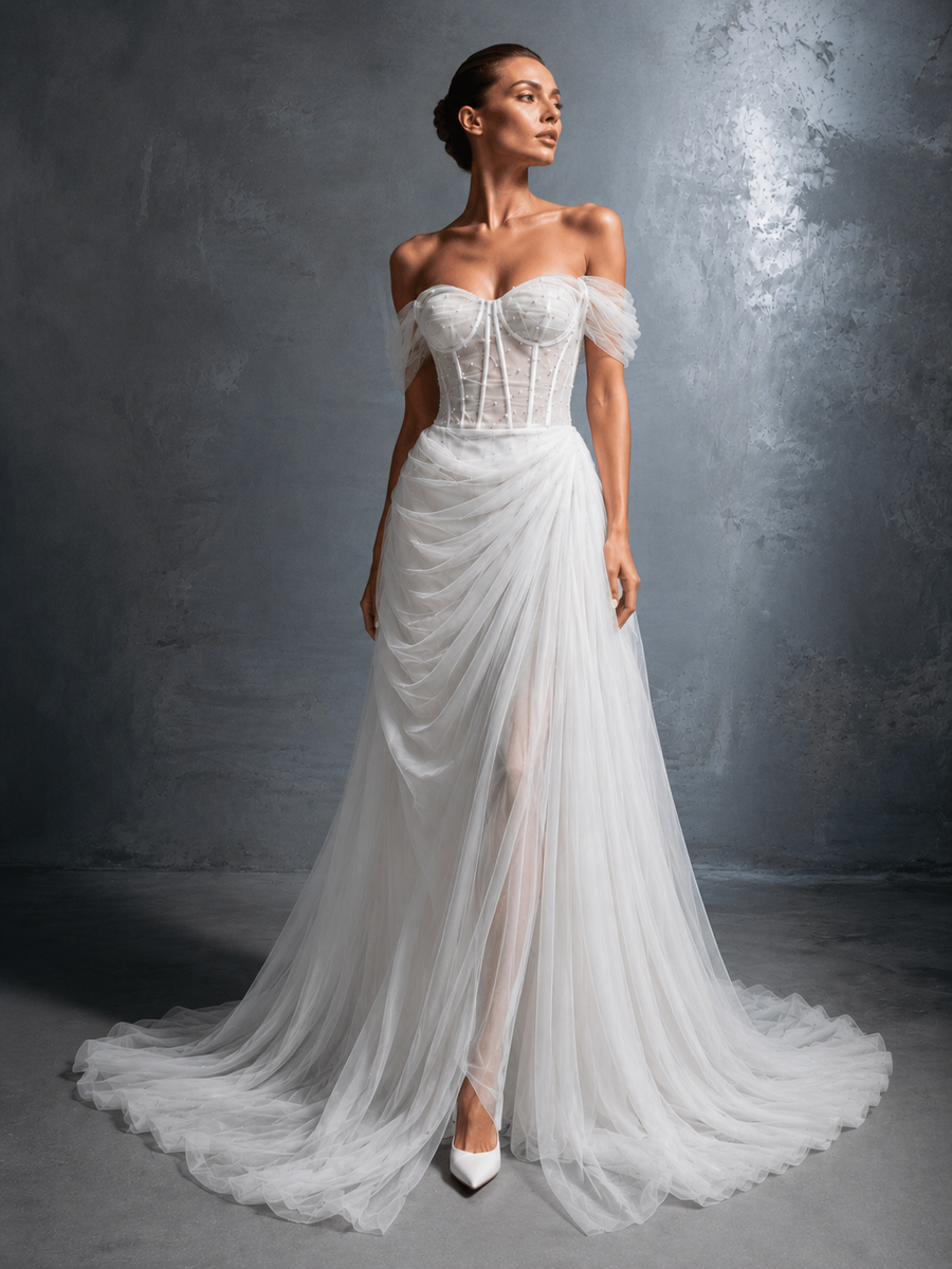 One Shoulder Light Wedding Dress New Forest Fairy Reception Outdoor Travel Photography Mermaid French Bridal Engagement Gown