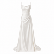 Pearl Strap Satin Backless Maxi Dress - Luxury Draped Silk Feel Evening Gown