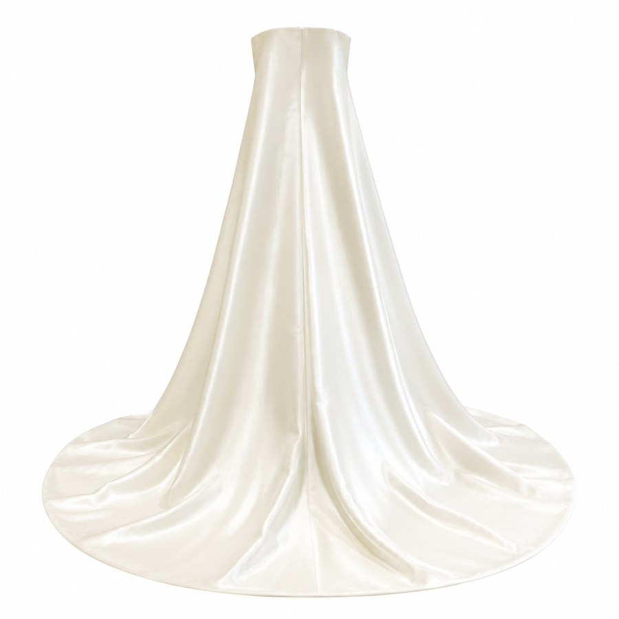 Ivory Satin Floral Appliqué Strapless Gown - Minimalist Couture A-Line Wedding Dress