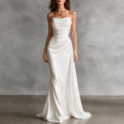 Pearl Strap Satin Backless Maxi Dress - Luxury Draped Silk Feel Evening Gown