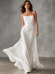 Pearl Strap Satin Backless Maxi Dress - Luxury Draped Silk Feel Evening Gown