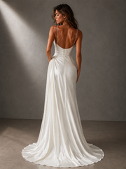 Pearl Strap Satin Backless Maxi Dress - Luxury Draped Silk Feel Evening Gown