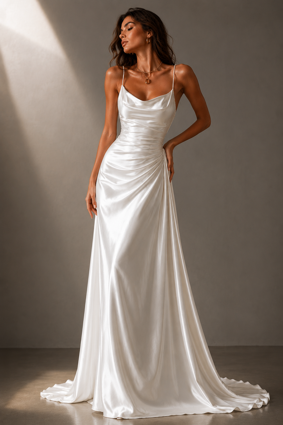 Pearl Strap Satin Backless Maxi Dress - Luxury Draped Silk Feel Evening Gown