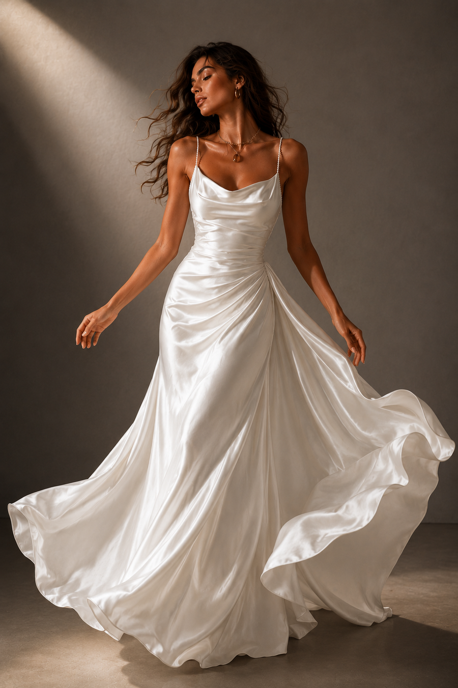 Pearl Strap Satin Backless Maxi Dress - Luxury Draped Silk Feel Evening Gown