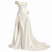 Ivory Sculpted Satin Bridal Gown - Asymmetrical Draped Couture Wedding Dress with Cathedral Train