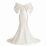 Ivory Sculpted Bow Mermaid Wedding Gown - Off Shoulder Couture Satin Bridal Dress with Dramatic Back Statement