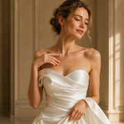 Ivory Sculpted Satin Bridal Gown - Asymmetrical Draped Couture Wedding Dress with Cathedral Train