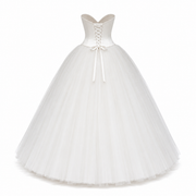 Ivory Strapless Corset Tulle Dress - Vintage Arc-Front Bridal Midi Gown