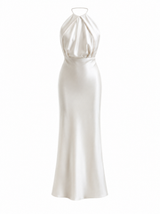 Ivory Satin Halter Maxi Dress - Elegant Back Slit Evening Gown
