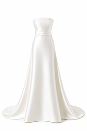 Ivory Satin Strapless Wedding Gown - Minimalist Couture Bridal Dress with Sculpted Silhouette