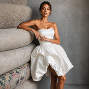 Ivory Sculpted Satin Mini Dress - Modern Couture Bubble Hem Cocktail Dress