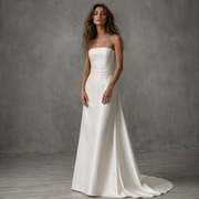 Ivory Satin Strapless Wedding Gown - Minimalist Couture Bridal Dress with Sculpted Silhouette