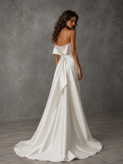Ivory Satin Strapless Wedding Gown - Minimalist Couture Bridal Dress with Sculpted Silhouette
