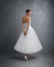Ivory Strapless Corset Tulle Dress - Vintage Arc-Front Bridal Midi Gown