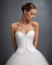 Ivory Strapless Corset Tulle Dress - Vintage Arc-Front Bridal Midi Gown