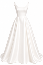 Elegant satin backless wedding dress with minimalist open back and flowing train