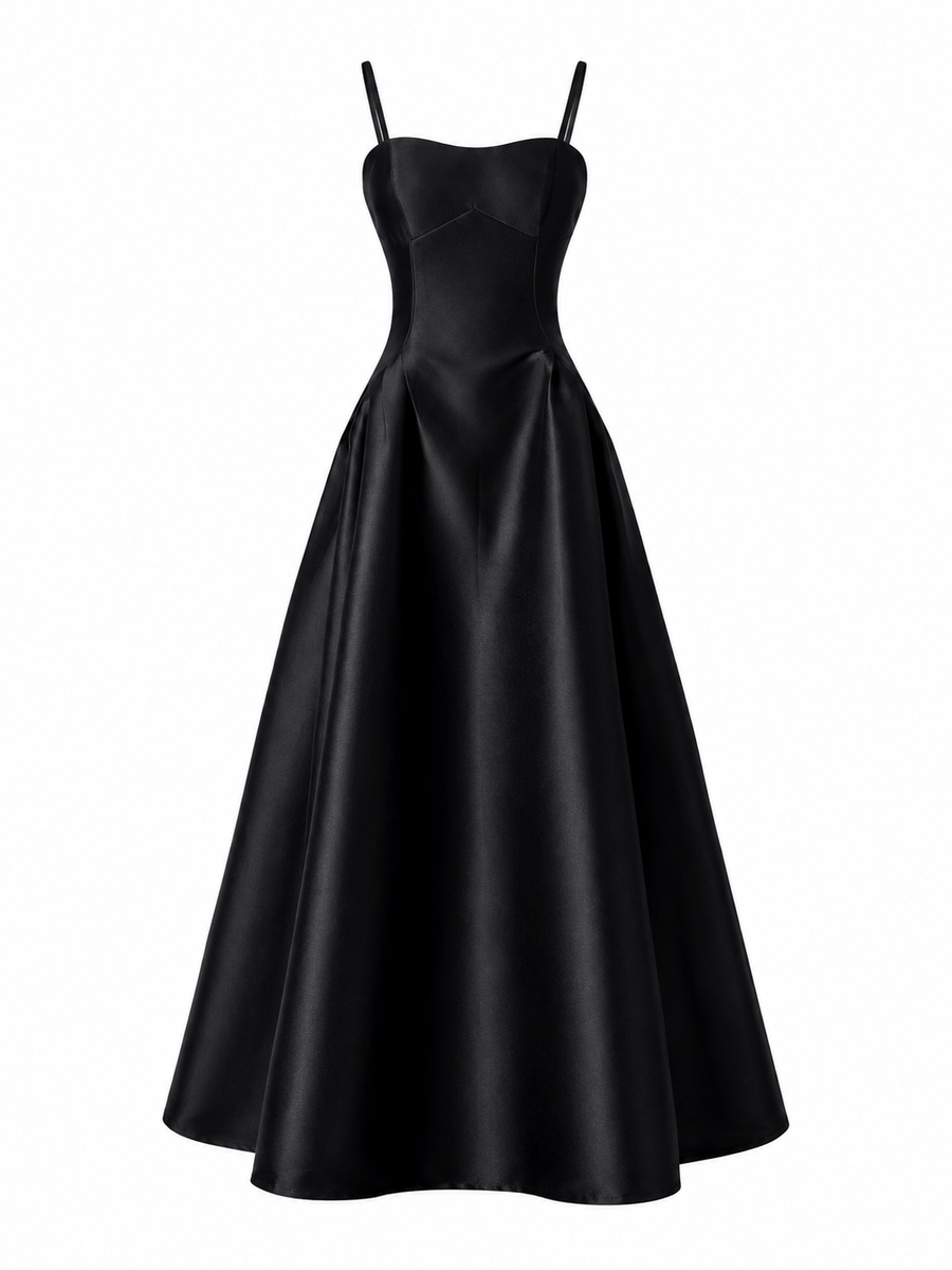 Midnight Satin Corset Gown - Sculpted Waist Floor-Length Evening Dress