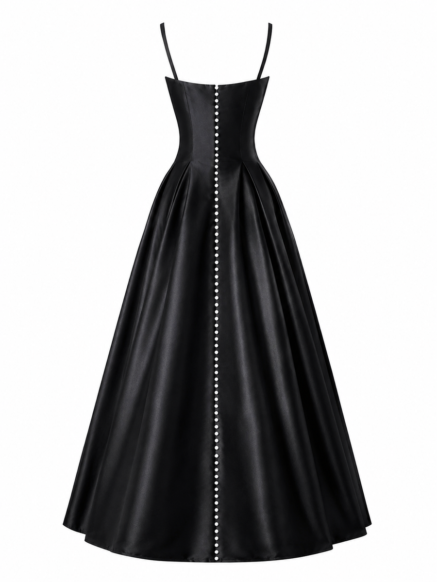 Midnight Satin Corset Gown - Sculpted Waist Floor-Length Evening Dress