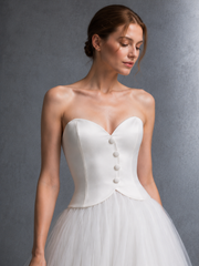 Ivory Strapless Corset Tulle Dress - Vintage Arc-Front Bridal Midi Gown