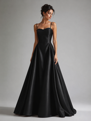 Midnight Satin Corset Gown - Sculpted Waist Floor-Length Evening Dress