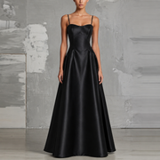 Midnight Satin Corset Gown - Sculpted Waist Floor-Length Evening Dress