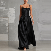Midnight Satin Corset Gown - Sculpted Waist Floor-Length Evening Dress