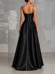 Midnight Satin Corset Gown - Sculpted Waist Floor-Length Evening Dress