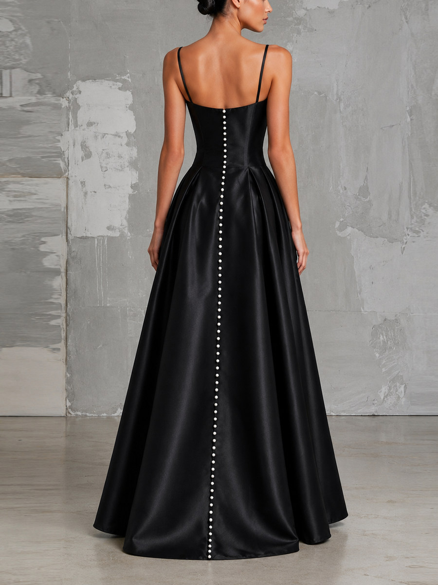 Midnight Satin Corset Gown - Sculpted Waist Floor-Length Evening Dress