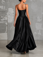 Midnight Satin Corset Gown - Sculpted Waist Floor-Length Evening Dress