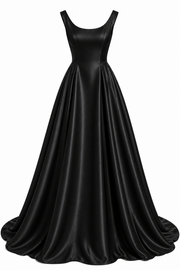 Elegant satin backless wedding dress with minimalist silhouette and flowing train