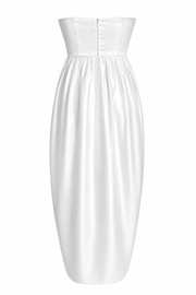 Ivory Satin Off-Shoulder Bubble Hem Dress - Elegant Sculpted Ankle-Length Evening Gown