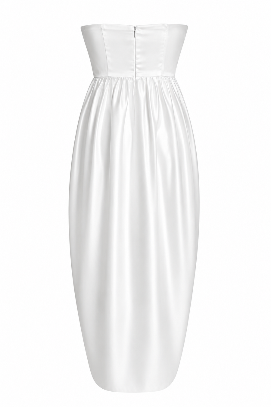 Ivory Satin Off-Shoulder Bubble Hem Dress - Elegant Sculpted Ankle-Length Evening Gown
